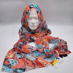 NEW Cejon Floral Women's Polyester Scarf Orange Yellow Blue 72" NWT
